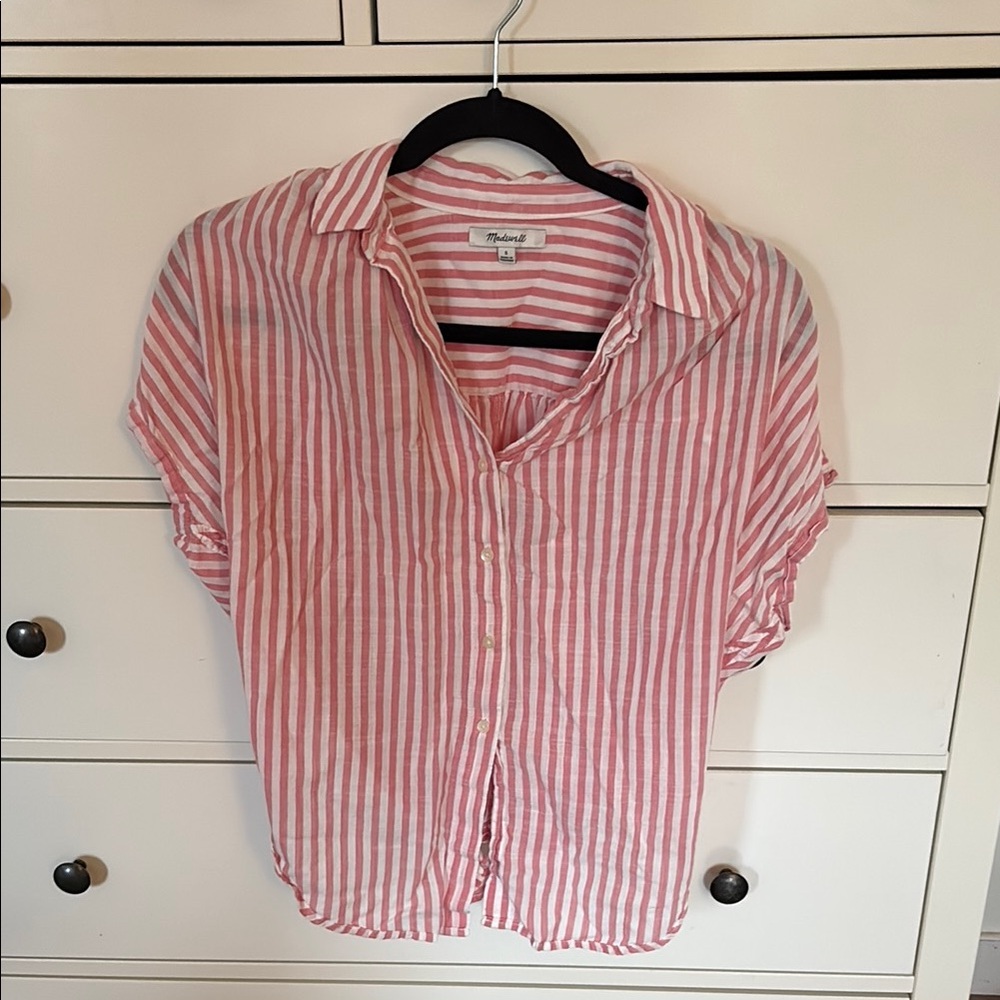 Madewell | Pink and White Striped Button-Up Shirt